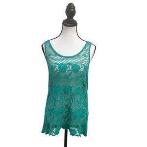 Abercrombie & Fitch Green Crochet Lace Tank Top Women's Medium Sleeveless
